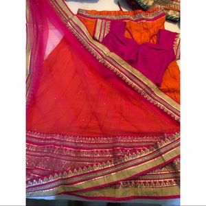 Orange and pink Indian lehenga